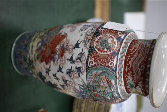 A pair of large Japanese Kutani porcelain ovoid vases, Meiji period, 36.5cm